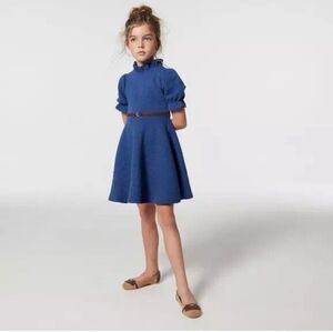 Janie And Jack Blue Quilted Dress with Brown Belt